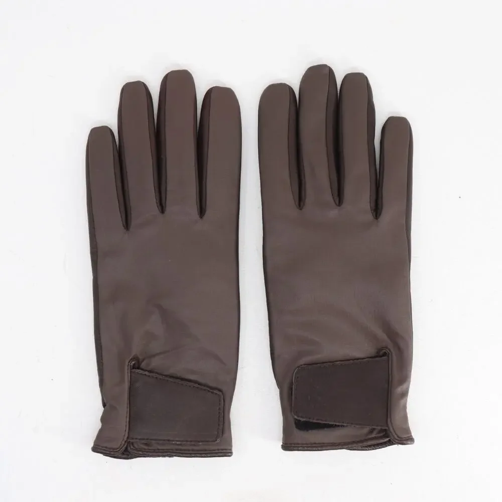 Aris Gloves Women Large Brown Leather Lined Hook Loop Closure Wrist